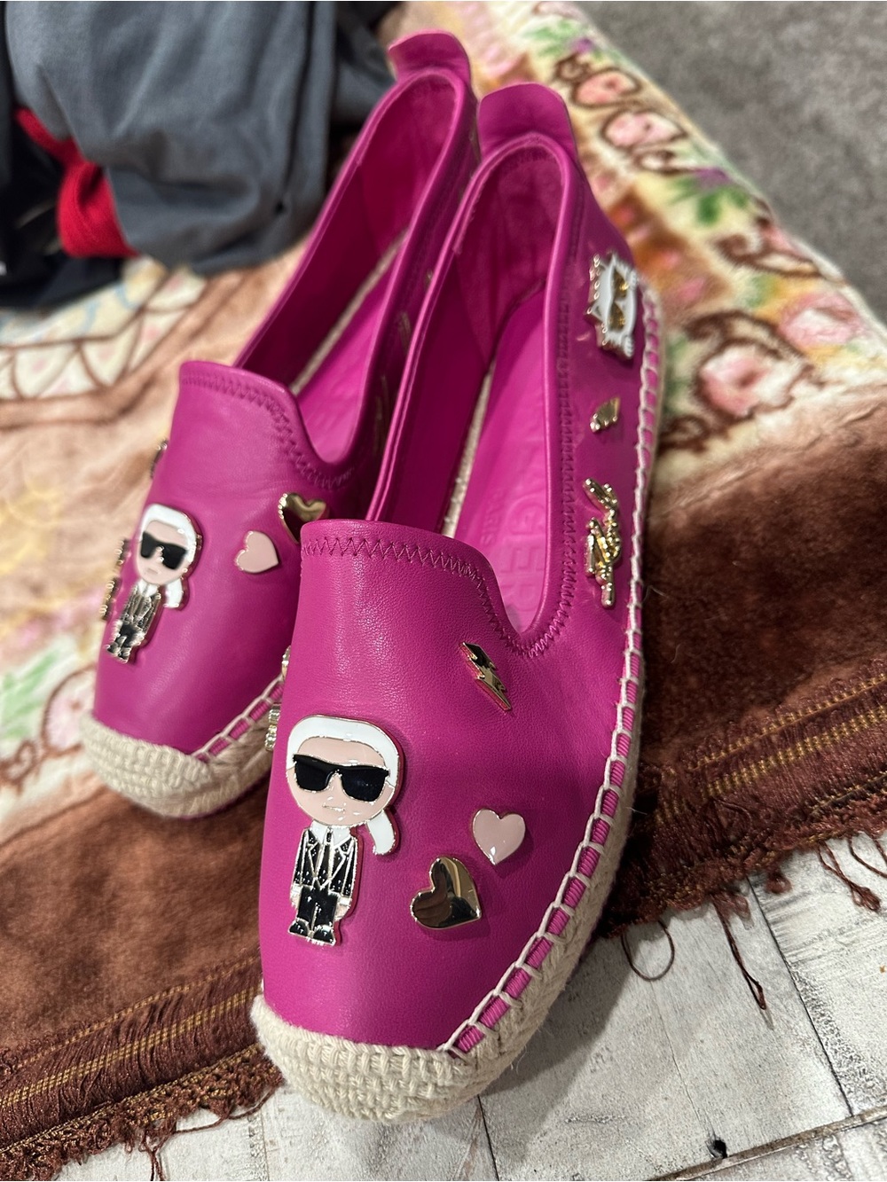 Karl Lagerfeld Pink Espadrille Flats with Charm Accents